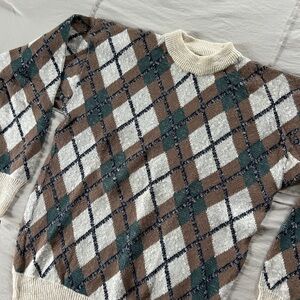 Men's Argyle Sears and Roebuck Vintage Crewneck Sweater - Brown, Green, Cream